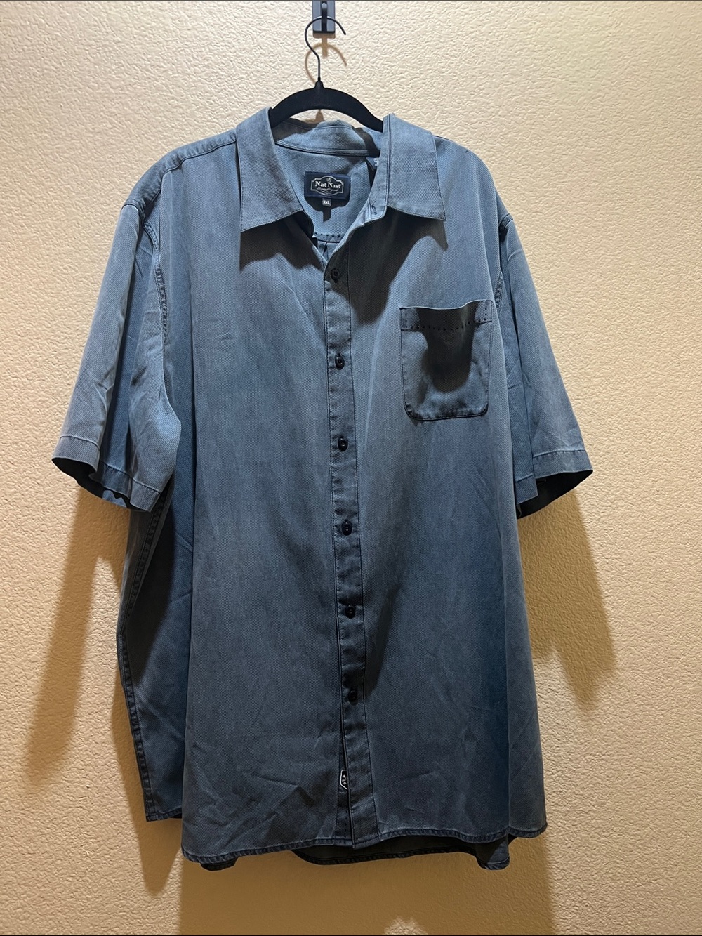 Nat Nast Short-Sleeve Button-Down Shirt in Washed Blue